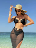 2024 New Sexy Solid Three-Piece Mesh Dress Swimsuit