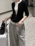 Niche Thin Temperament Zipper Loose Knitted Jersey Spring And Autumn Black Coat