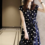 Retro Wave Dot Dress 2025 New Women's Summer Waist Thin Temperament Design Sense Small Chiffon