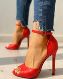 New Summer Fish Mouth High-Heeled Sandals Women Summer Word Snake Leather Fine Heel Women Sandals Large