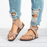 Hot Selling Summer Flat Bottom Cork Roman Sandals Women's Belt Buckle Comfortable Large-Size Set Of Toes