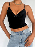 Spaghetti Strap Camis Chic Women Summer Sleeveless Lace Patchwork V-neck Tank Crop Tops Party Club Street Base