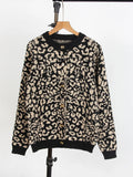 Autumn And Winter Sweater Women Loose Knitted Round Collar Long-Sleeved Leopard Print Sweater Open Shirt