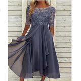 New Dress Chiffon Splicing Lace Hollow Dress Bridesmaid Evening Dress Women's