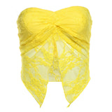 2024 Summer New Women's Clothing Solid Color Repair Street Fashion Word Collar Yarn Mesh Wrapped Breast