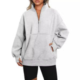 Women's Pocket Half-Zip Loose Leisure Splicing Collar Plus