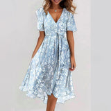 Summer New Loose Leisure Shuya V Collar Crumped New Hot Print