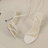 Summer Large-Size Women's Shoes Sexy Round Head Strap Fine Heels High Heels Cross-Tied