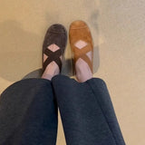 Lauded Shoes Women's 2025 Autumn And Winter Velvet Tweed Soft Bottom Plus Velvet Warm One-Legged Flat Sole Single