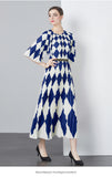 Exquisite Dress Women 2025 New Lazy Wind Collar Mid-Sleeves To Close The Waist Temperament 100-Fold Printing