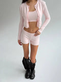 Knitted Shirt Home Cardigan Short Vest Shorts Light Pink White Optional Comfortable Fashionable Autumn And Winter