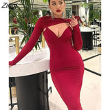 Round Collar Pleated Dresses Women Long Sleeve High Waist Elegant Party Outfits Sexy Slim Chest Wrapped Suspender