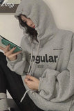 Printed Aesthetic Thicker with Hat Hoodies Women New Pullovers Loose Tops Korean Style Streetwear Trendy Chic