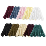 New Women's Fashion Cascade Decoration Fashion Chiffon V-Neck Long-Sleeved