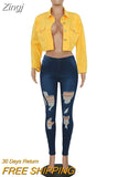 Streetwear Denim Cropped Jacket Female Gothic Button Ripped Cowboy Bomber Coat Harajuku Vintage SolidLong Sleeve