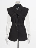 Suit 2025 Autumn New Fashion Niche Cross-Tape With Sleeveless Blazer Woman