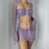 Lace Up Crochet Knit Two Piece Set-Outfit