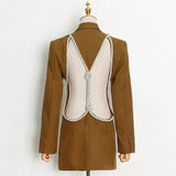 Zingj Korea East Gate Women's Wear 2024 Spring And Autumn New Splicing Sexy Back Personality Versatile A Button Suit