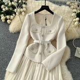 Luxury Famous 媛风 High-End Dress Women Winter Square To Receive Waist Thin Design Niche Temperament