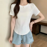Zingj Summer New Slim Short-Sleeved T-Shirt Women's Design Sense Short Pure Desire Irregular Hem Curved