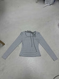 Girl Wind Around The Neck Tidling Design Bow Long-Sleeved T-Shirt Temperament Striped Print