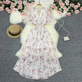 Zingj Wind Temperament Sweet Broken Flower V Collar Dress Beach Vacation Snow Spinning A Word Long