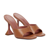Hollywood Star Triangle Heel One-Shaped Slippers Square Toe Open Toe Fashion Roman Sandals for