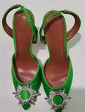 New Silk Sunflower Crystal Diamond Buckle High Heels Horseshoe Heel Women's