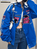 Vintage Embroidered Button-Down Motorcycle Varsity Jacket-Outfit