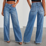 Women's New Products Loose Broad Legs Side Seam Stitching Side Hem Jeans Women