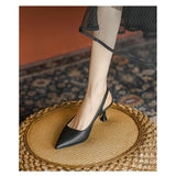 Women 2025 Summer New French Sharp Tip Fine Heel Single Shoes With Temperament Bao Head Hollow
