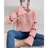 And Winter Sweater Women's Loose Long-Sleeved Striped Elbow Love Collar Knitted