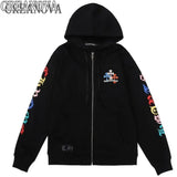 Jersey Art Letter Street Hickolote Harajuku Y2k Black Zipper Hoodie