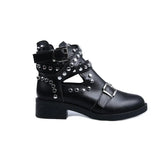 Hollow Short Barrel After Zipper Leather Boots Rivet Large Thick And Round Head Cool