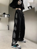 Harajuku Retro High Waist Black Sweatpants Women Fashion Loose Striped Streetwear Casual Trousers Korean All Match