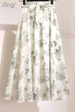 Women Summer Floral Print Chiffon Girls Spring Korean A-Line High Waist Ladies Elegant Office Holiday Midi