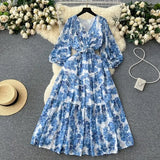 Retro Floral Dress Women's Spring And Summer Lantern Sleeve Design Sense Small Thousand Gold Princess Temperament Swing