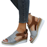 Fish Mouth Slope Heel Sandals Large-Size Folded Belt Buckle Bottom Hemp Rope Soles Women's Sandals In The Summer Of