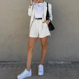 Spot 2025 Autumn New Women's Fashion Temperament Striped Long-Sleeve Suit Shorts Two