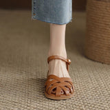 Wind Sandal Shoes Women 2025 New Summer Niche Buns Woven Hollow Coarse Heel Buckle Roman