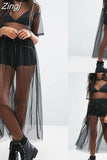 Sexy T Shirt Women Black Gauze Mesh Sheer Tops Sheer Long Shirts Casual Loose T-Shirts Transparent Long Short Sleeve