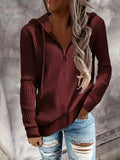 Zingj And Winter New Solid Color Casual Hoodie Loose Zipper Half Cardigan Set Long Sleeve Hooded Knit Women's Wear-Outfit