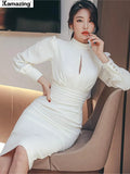 Women Elegant Bodycon White Dress Female Korean Style Pencil Vestdios Casual Lady Sexy Party