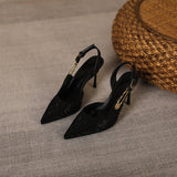 Temperament Water Drill Women Single Shoes With A Few Shallow Shoes Pointed Fine Heel High Heels Behind The Empty Bag Head Sandals