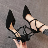 High Heels Women 2025 Autumn New Word Cross With Roman Sandals Velvet Fine Heel High Heels Women's