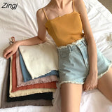 Spaghetti Strap Solid Short Tanks Tops Women Summer Sexy Slim Knitting Korean All-match 8-color Camisoles Elegant