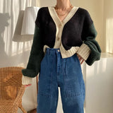 Autumn Cropped Cardigan Sweater Knitted Women Patchwork Woman Cardigans Casual Kardigan Sweaters Ladies Cardigan