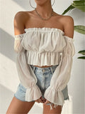 Women's Spring And Summer Sexy Word Collar Shoulder Lotus Side Perspective Chiffon Folding