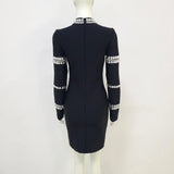Super Flash Drill Fashion Cushion Shoulder Half-High Collar Black Banded Dress Party Party
