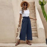 Waist Solid Color Cotton Linen Belt Wide-leg